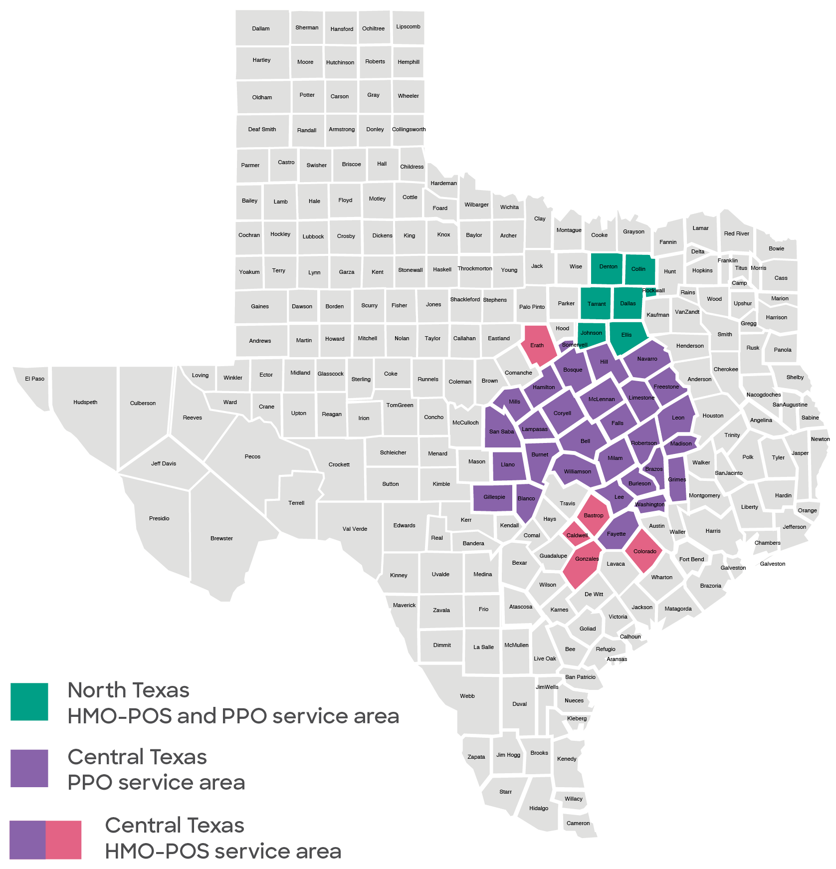 BSW SeniorCare Medicare Advantage Plans service map